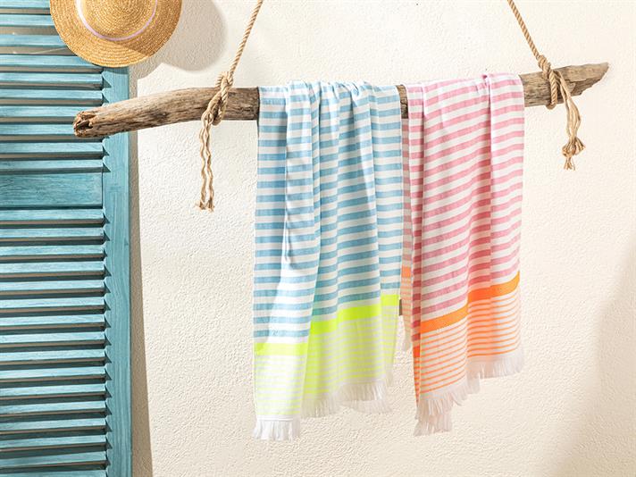 Prosop de plajă, Neon Stripe, bumbac, 70x150 cm, turcoaz - verde