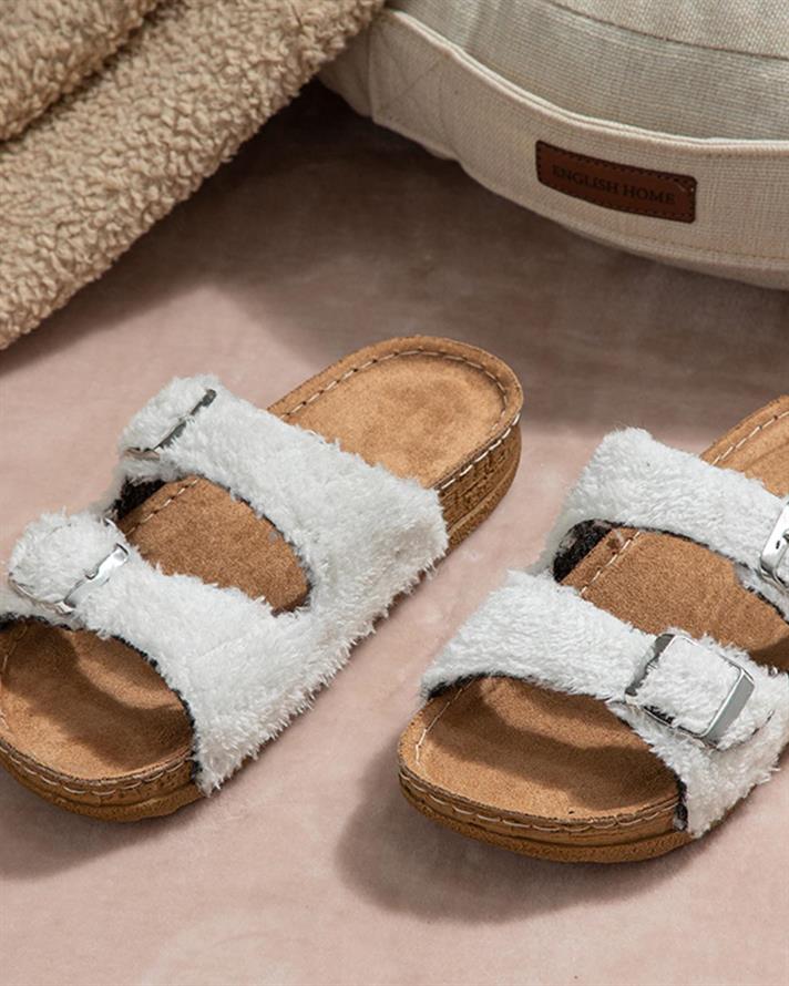 New Cozy Papuci De Casă Damă, Lână Sherpa, 36, Crem