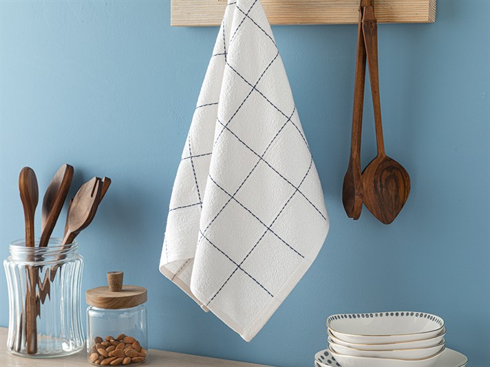 Nifty Plaid Cotton Drying Cloth 40x60 cm White - Navy Blue