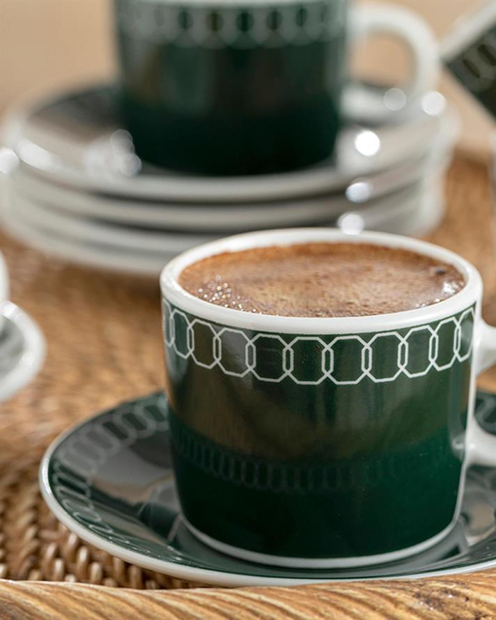 Nila Set De Cești De Cafea 12 Bucăți Pentru 6 Persoane, Porțelan, 80 Ml, Crem-Roșu