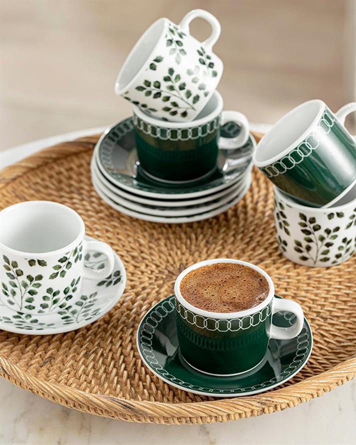 Nila Set De Cești De Cafea 12 Bucăți Pentru 6 Persoane, Porțelan, 80 Ml, Crem-Roșu