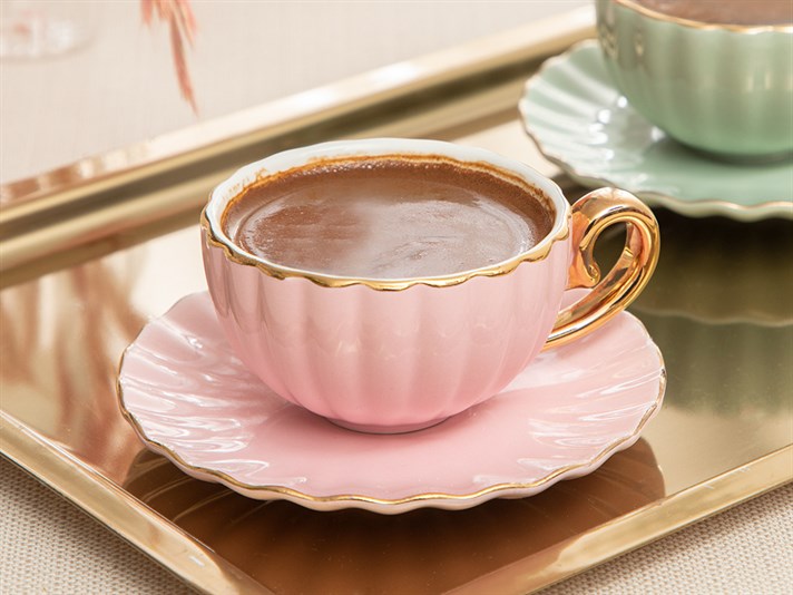 Nina New Bone 4 Parça 2 Kişilik Coffee Cup Set 90 ml Green-Pink