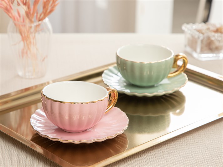 Nina New Bone 4 Parça 2 Kişilik Coffee Cup Set 90 ml Green-Pink