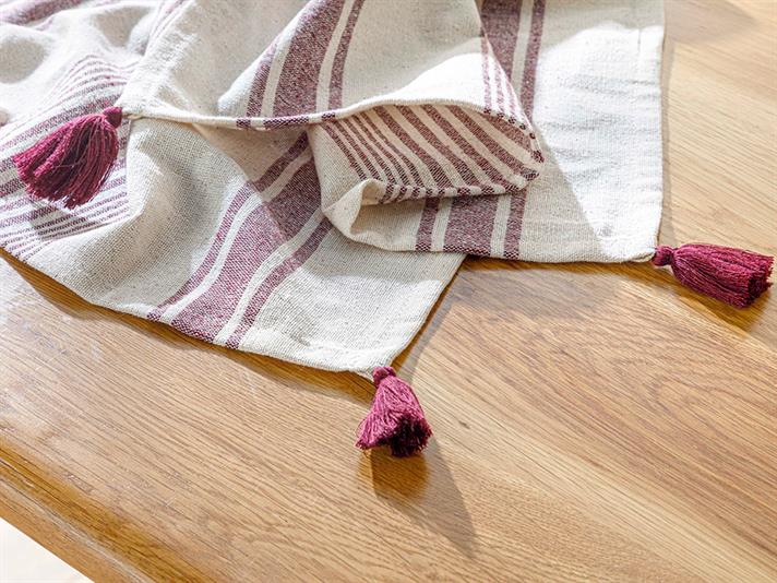 Nola Cotton Fringed Runner 40x150 cm Cream - Maroon