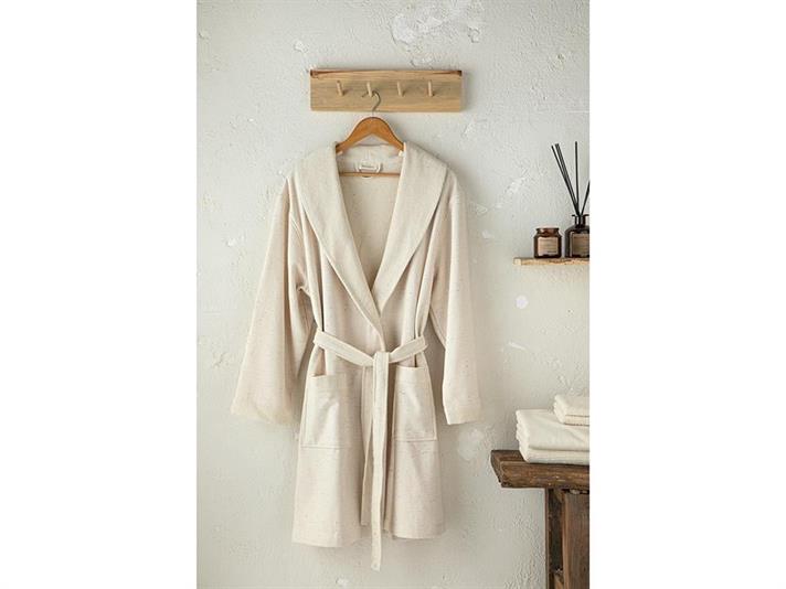 Nope Cotton Polyester Shawl Collar Bathrobe S-M Beige