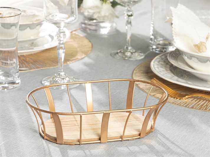 Norma 93% Metal 7% Mdf Bread Basket 22x14 cm Gold
