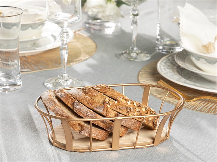 Norma 93% Metal 7% Mdf Bread Basket 22x14 cm Gold