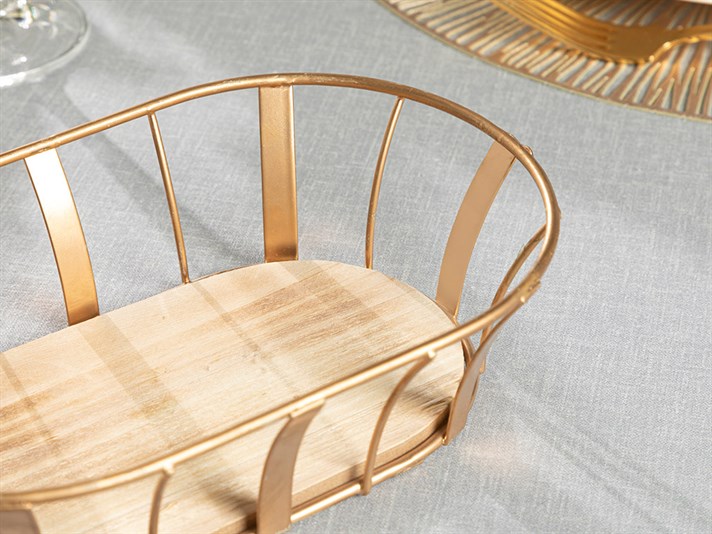 Norma 93% Metal 7% Mdf Bread Basket 22x14 cm Gold