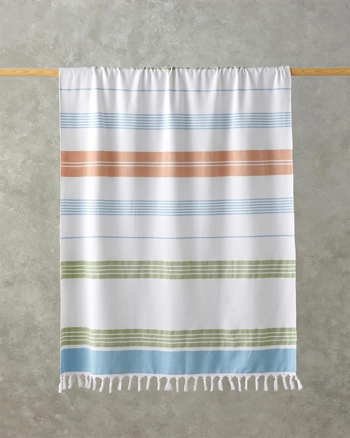 Nova Cu Bumbac Cu Franjuri Prosop De Plajă 90x150 cm Ecru - Verde - Galben