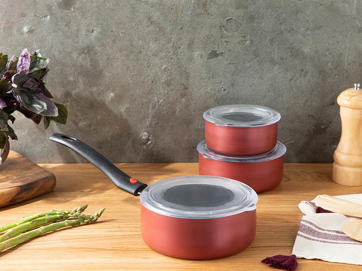 Nova Granite 7 Pieces Cook- Save Set 12-14-16 cm Claret Red
