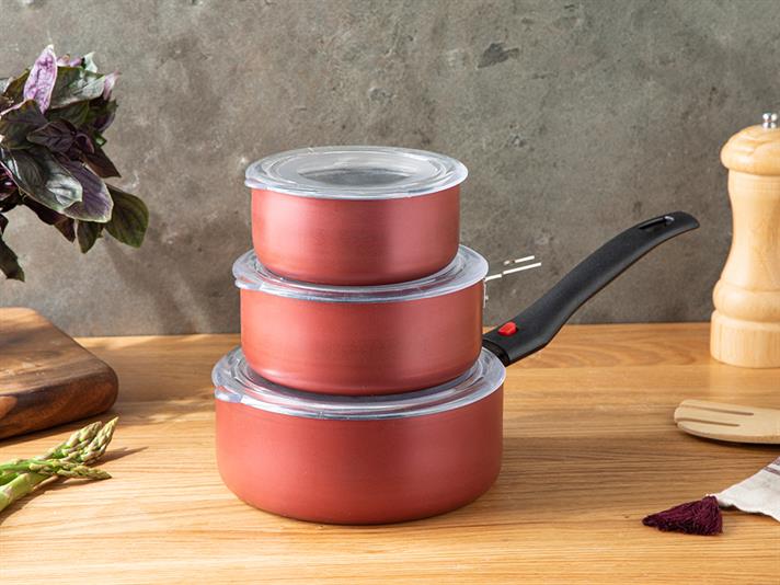 Nova Granite 7 Pieces Cook- Save Set 12-14-16 cm Claret Red