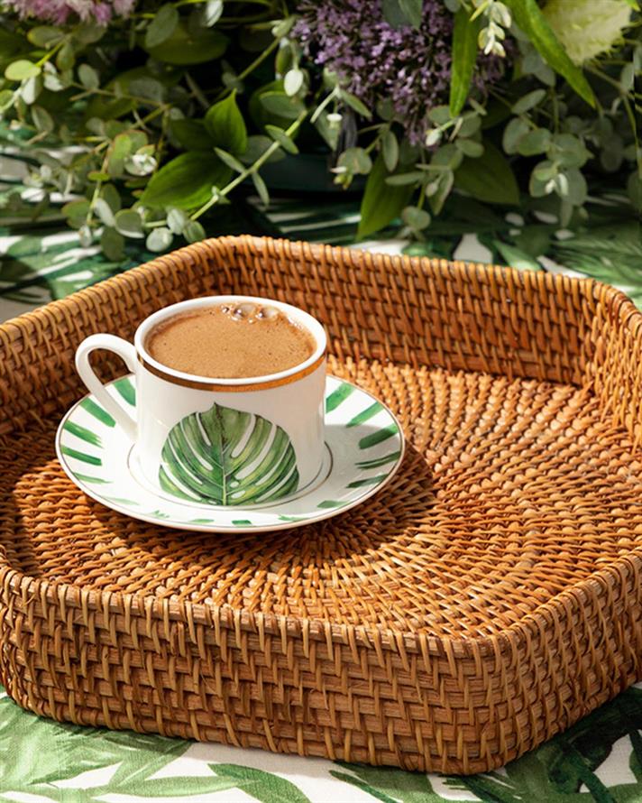 Nude Rattan Hexagon Tray 25X25X5 CM Light Brown.