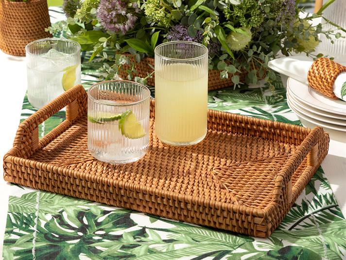 Tavă servire, Nude, rattan, 34x24x4 cm, maro deschis