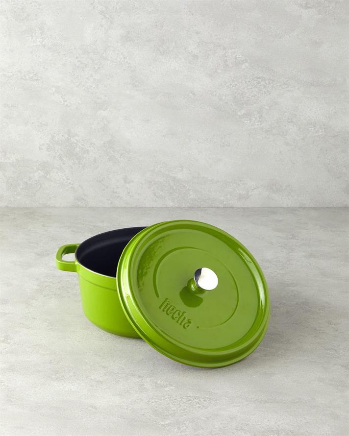 Oala cu capac, Hecha, fonta, 24 cm, verde