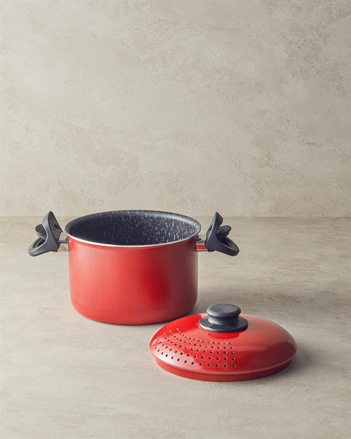 Oala pentru paste cu capac, Rio, aluminiu, 20 cm, rosu