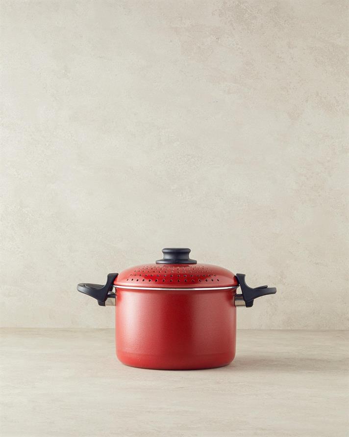 Oala pentru paste cu capac, Rio, aluminiu, 20 cm, rosu