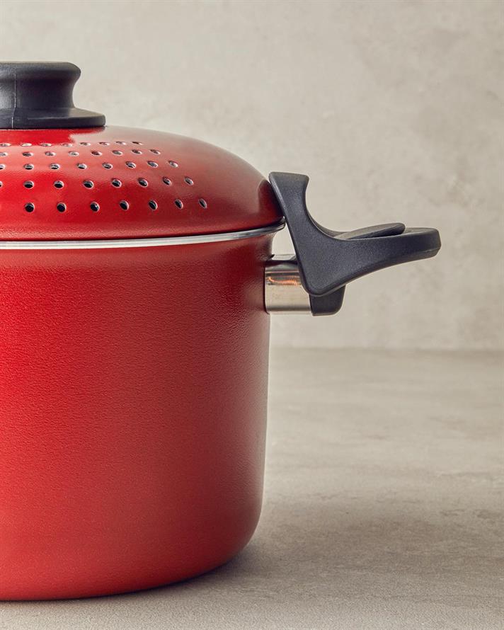 Oala pentru paste cu capac, Rio, aluminiu, 20 cm, rosu