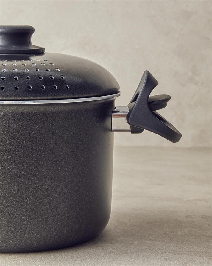 Oala pentru paste cu capac, Rio, aluminiu, 20 cm, negru