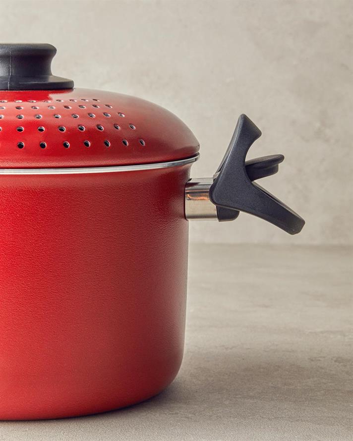 Oala pentru paste cu capac, Rio, aluminiu, 20 cm, rosu