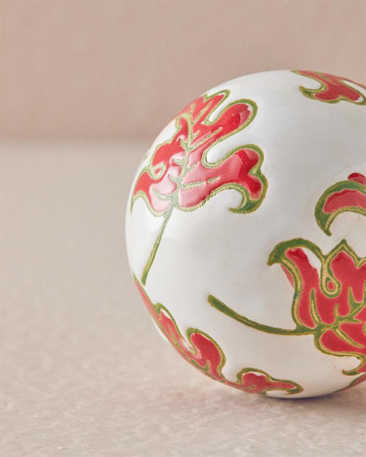 Obiect decorativ, Moneta, porțelan, 6 cm, roșu - alb