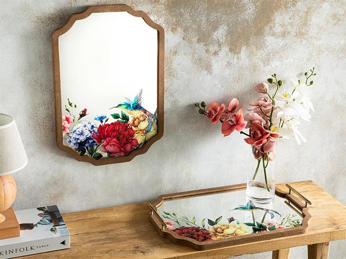 Oglindă de perete, Flying Birds, plastic, 35x50 cm, maro