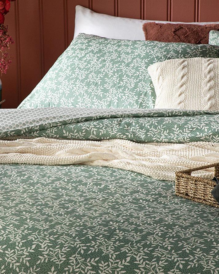Olive Branch Crep Persoană Dublă Set Lenjerıe De Pat 200*220 Cm Mint-Lilac-Roz