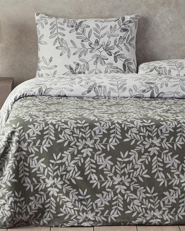 Olive Twig Set Lenjerie De Pat Dublu - Set Lenjerie De Pat Bumbac | English Home, 200 x 220 cm, Verde măsliniu
