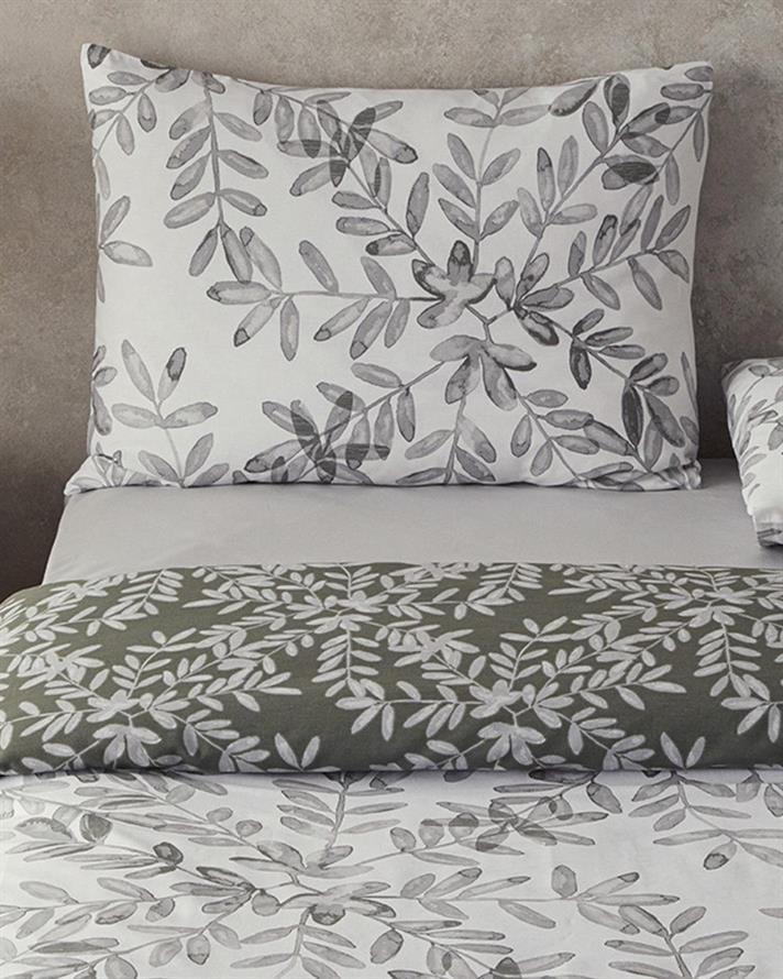 Olive Twig Set Lenjerie De Pat Dublu - Set Lenjerie De Pat Bumbac | English Home, 200 x 220 cm, Verde măsliniu