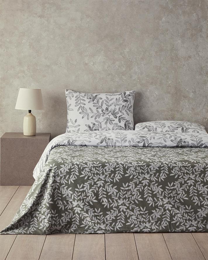 Olive Twig Set Lenjerie De Pat Single - Set Lenjerie De Pat Bumbac | English Home, 160 x 220 cm, Verde măsliniu