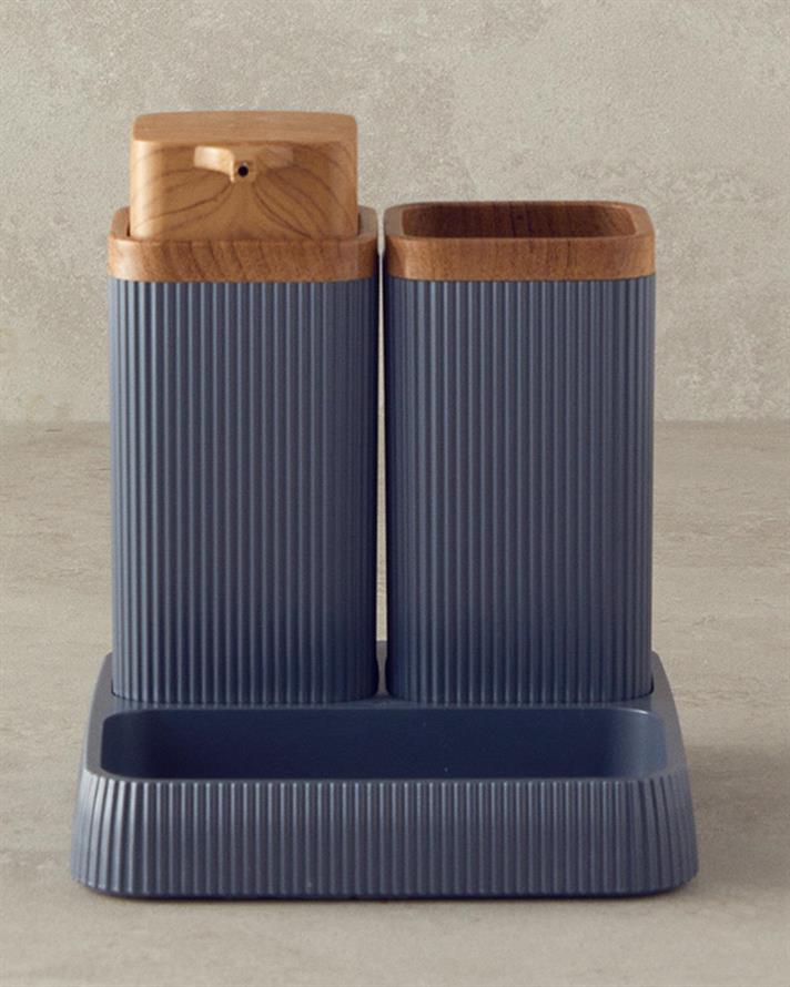 Set 3 accesorii de baie, Olivia, plastic, 15x16x17 cm, antracit