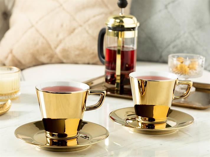 Onta Porcelain 4 Parça 2 Kişilik Tea Cup Set 180 ml Gold
