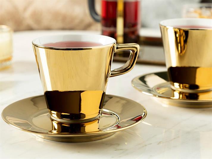 Onta Porcelain 4 Parça 2 Kişilik Tea Cup Set 180 ml Gold