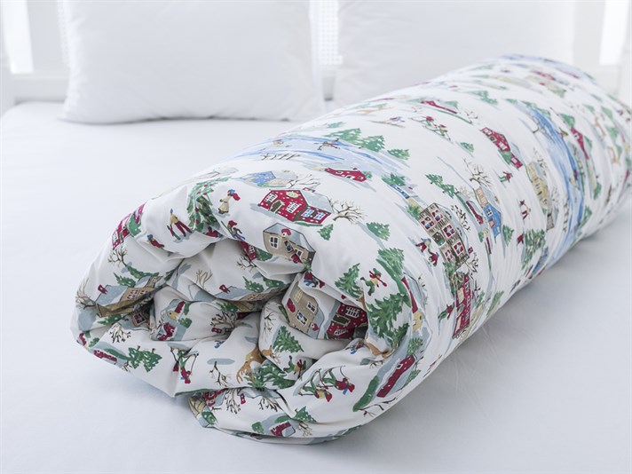 Oraș de iarnă Cu Bumbac Single Lenjerie De Pat 160x220 cm Roșu