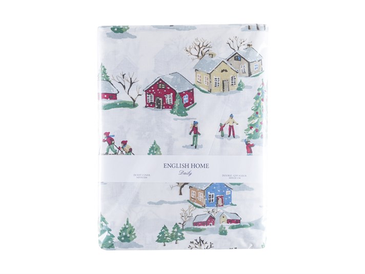 Oraș de iarnă Cu Bumbac Single Lenjerie De Pat 160x220 cm Roșu