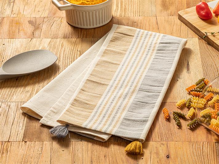 Organic Striped Cotton Drying Cloth 40x60 cm Gray-Mustard