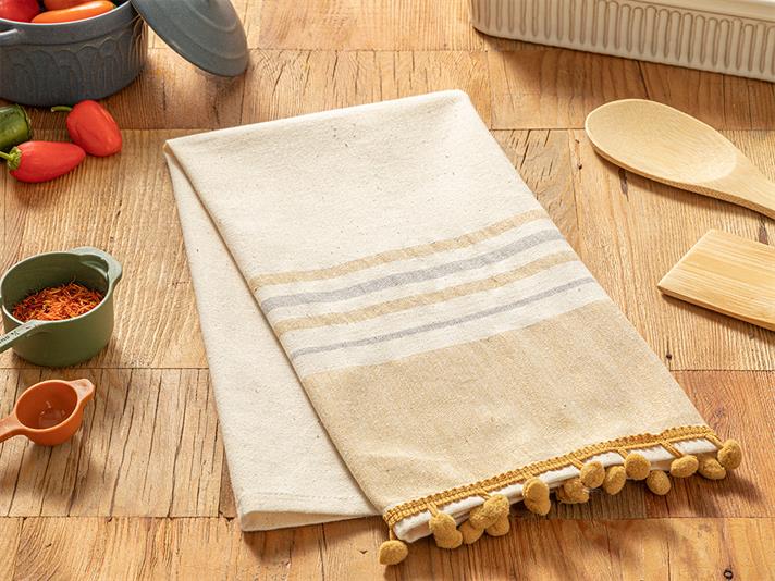 Organic Striped Prosop De Bucătărie, Bumbac, 40*60 Cm, Alb-Auriu