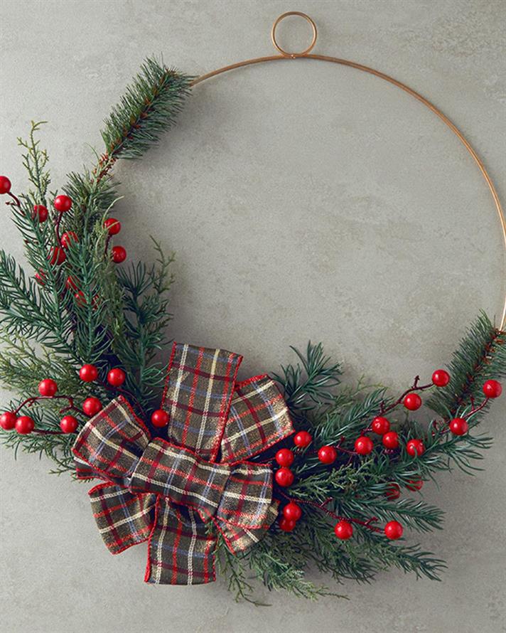 Ornament pentru ușă, Red Berries, poliester, 50 cm, roșu