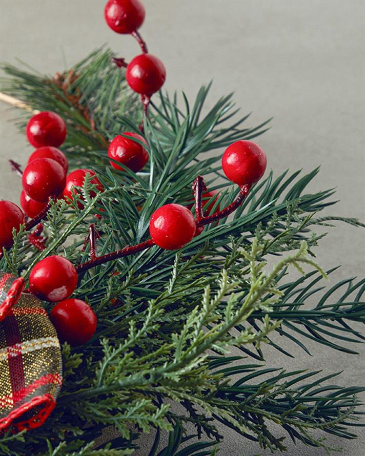 Ornament pentru ușă, Red Berries, poliester, 50 cm, roșu