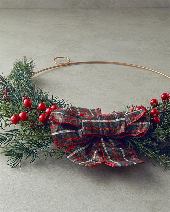 Ornament pentru ușă, Red Berries, poliester, 50 cm, roșu