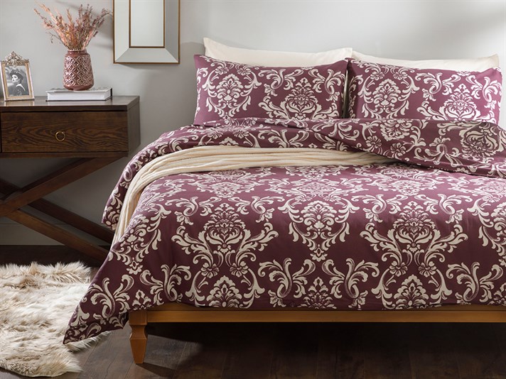 Set husa de pilota cu fete de perna, King Size, Ornamental Damasque, bumbac, 240x220 cm/50x70 cm, mov