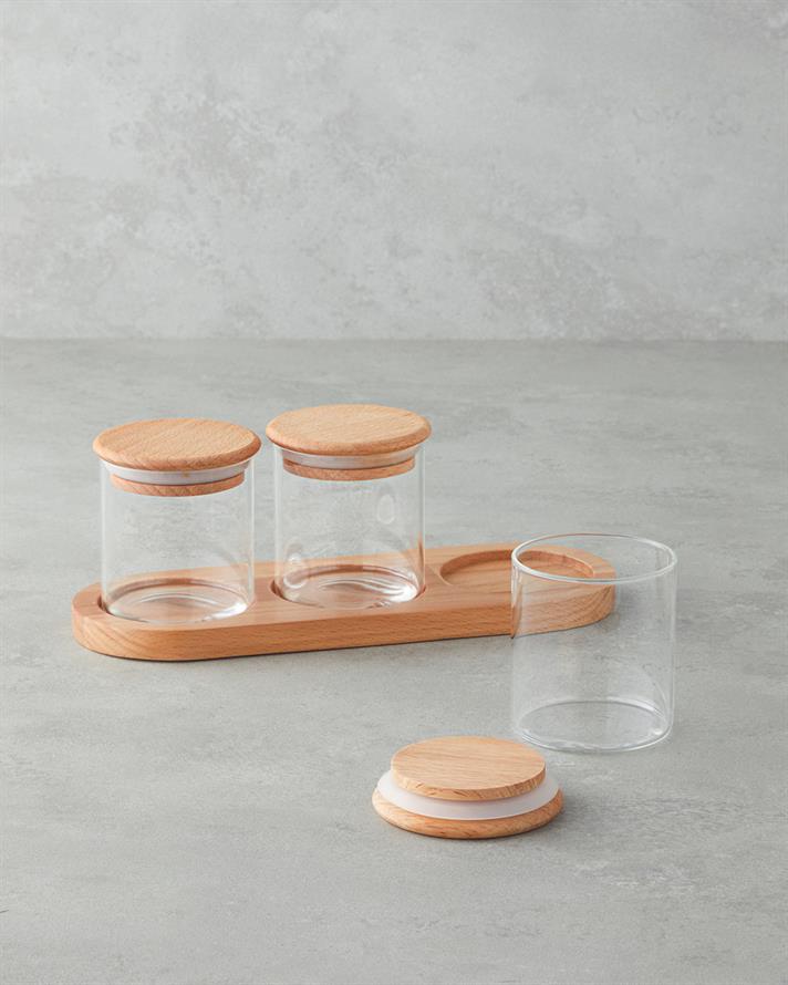 Oscar Borosilicat Cu 3 Piese Set Condimente 205 ml Transparent