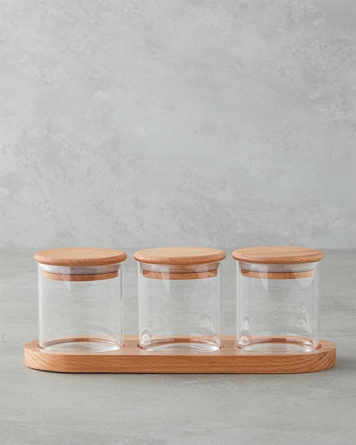 Oscar Borosilicat Cu 3 Piese Set Condimente 205 ml Transparent