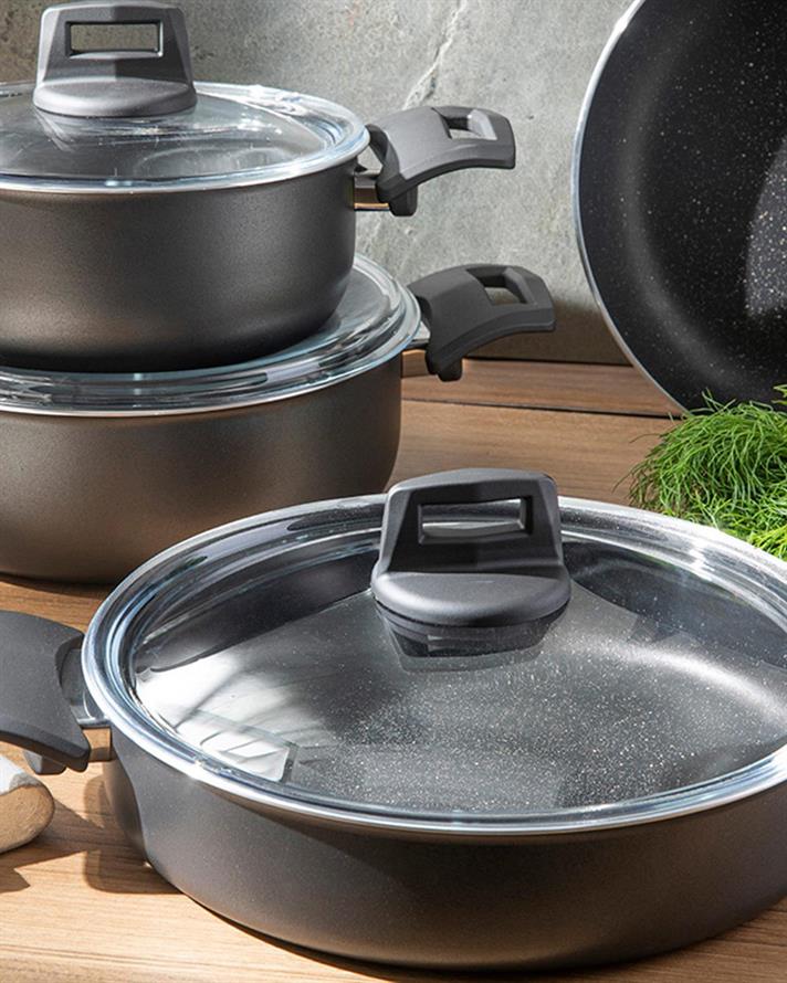 Oslo Granite 7 Pieces Cookware Set 20-24-26-26 cm Anthracite