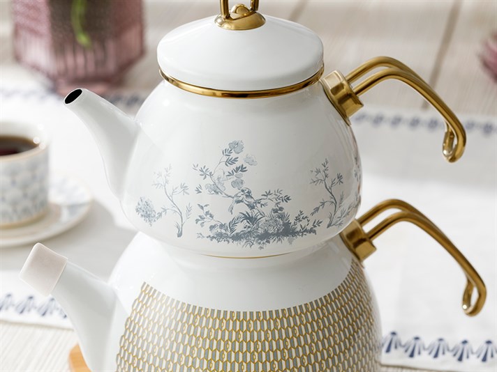 Tual Enamel Tea Pot 2,5 L White-Blue