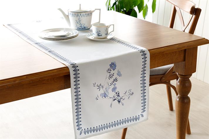 Tual Polyester Rectangular Runner 40x150 cm White - Blue