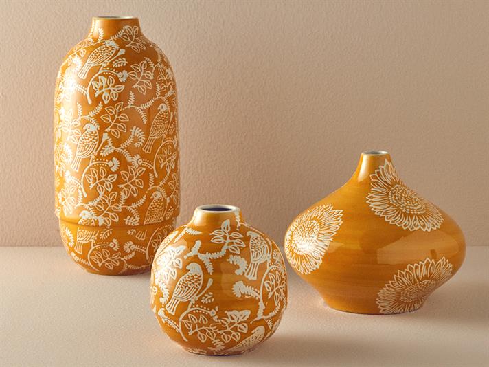 Vază, Garden Birds, ceramică, 25x25x21 cm, portocaliu