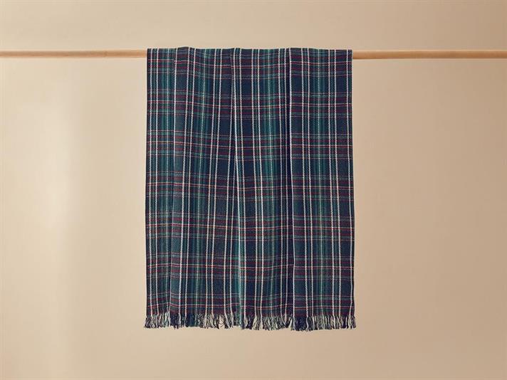 Pătură decorativă pentru fotoliu sau canapea, Rita, bumbac-bumbac reciclat, 130x170 cm, verde închis