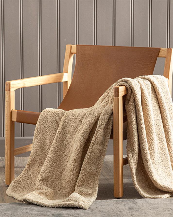 Pătură decorativă pentru fotoliu sau canapea, Mela, poliester, 120x170 cm, bej