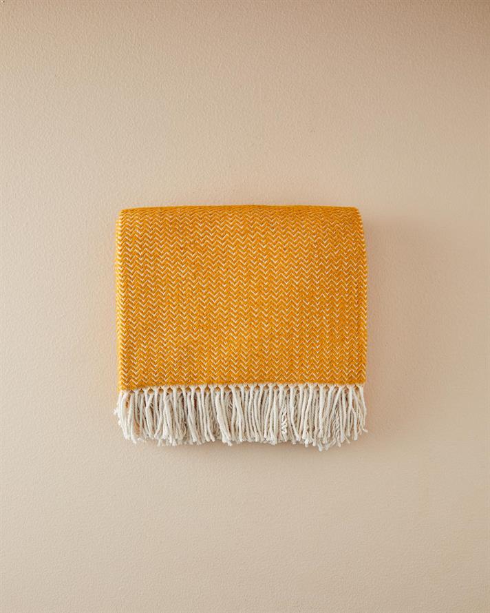 Pătură decorativă pentru fotoliu sau canapea, Lucent, bumbac-acril, 130x170 cm, galben muștar