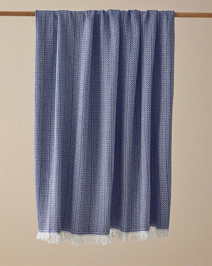 Pătură decorativă pentru fotoliu sau canapea, Helena, bumbac reciclat, 130x170 cm, albastru indigo
